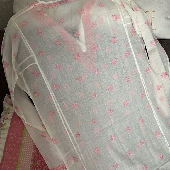 JULIET DUNN Hand Embroidered Sheer White and Pink Resort Cover Up NWOT - Picture 14 of 14